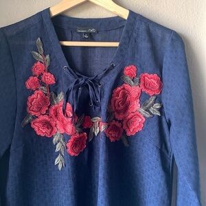 RXB Long Sleeve Rose Appliqué Tunic Top